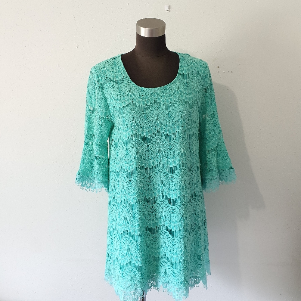 Lady Noiz Lace Aqua Dress Tunic 3/4 Sleeve Size Medium Med